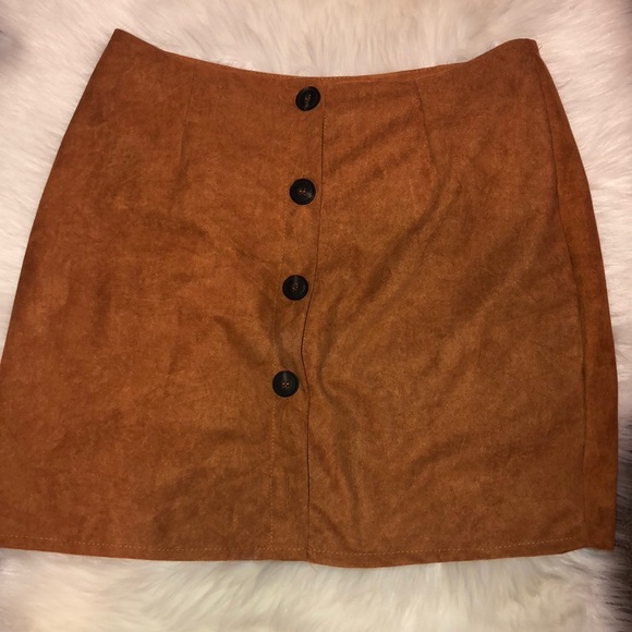 SHEIN Dresses & Skirts - New Shein Brown Suede Button Skirt Large